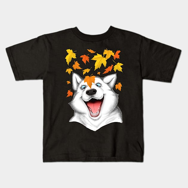 Autumn husky Kids T-Shirt by NikKor